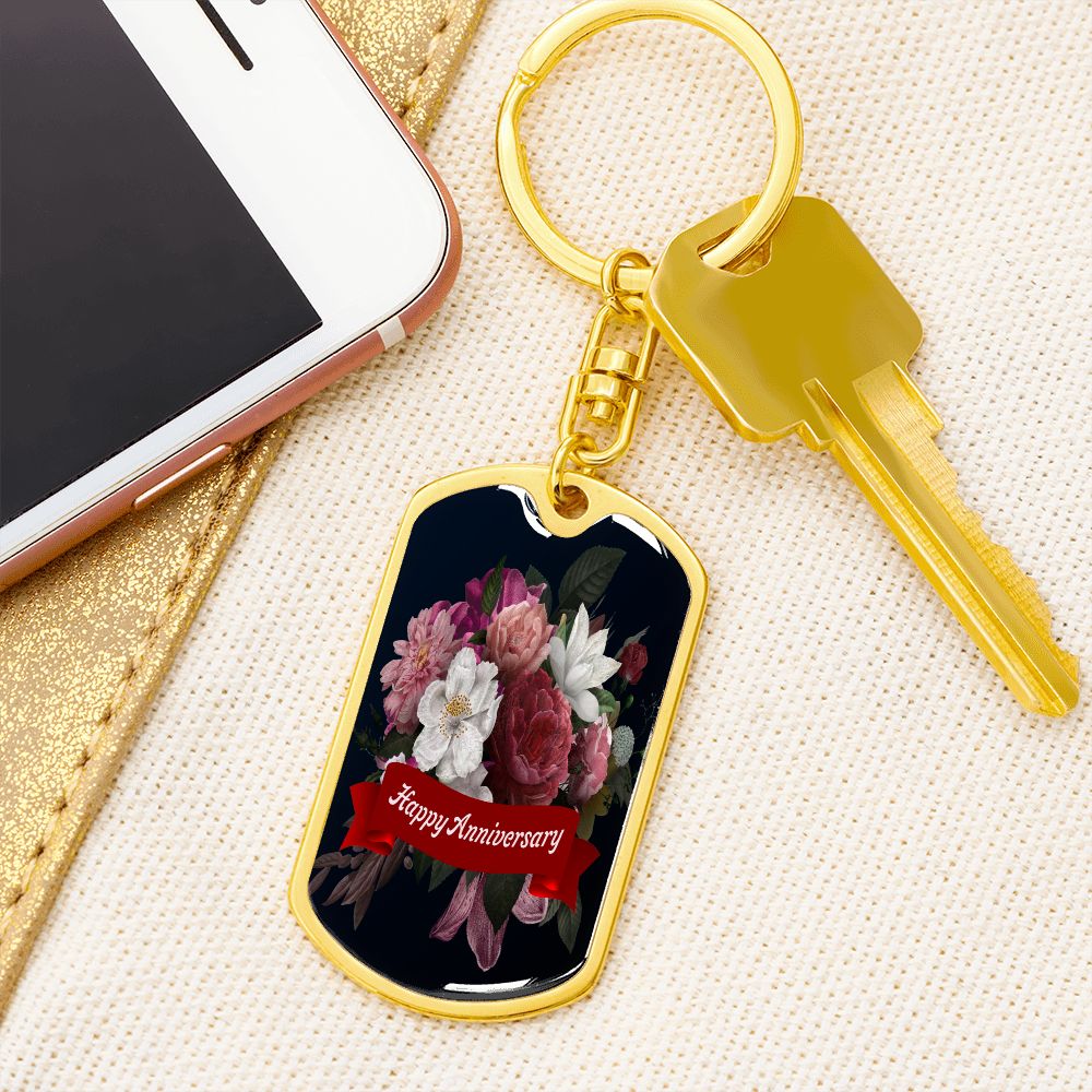 Happy Anniversary Graphic Dog Tag Keychain