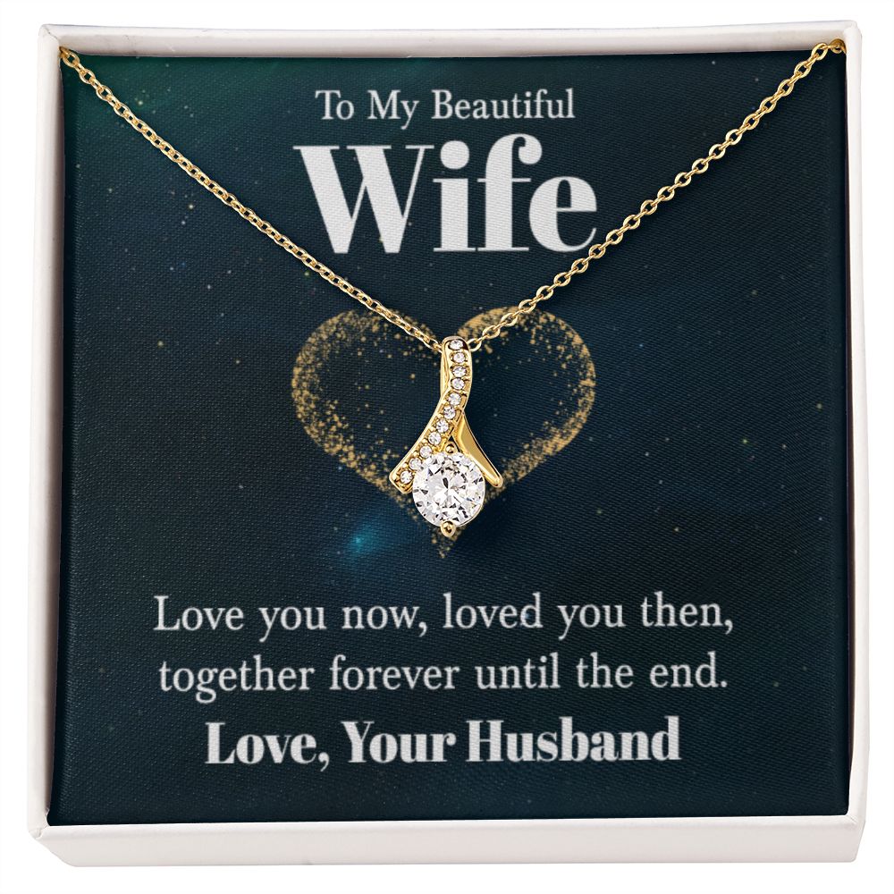 14K White Gold Alluring Beauty Necklace for Wife from Husband With Royal Design Romantic Message Card to My Queen.