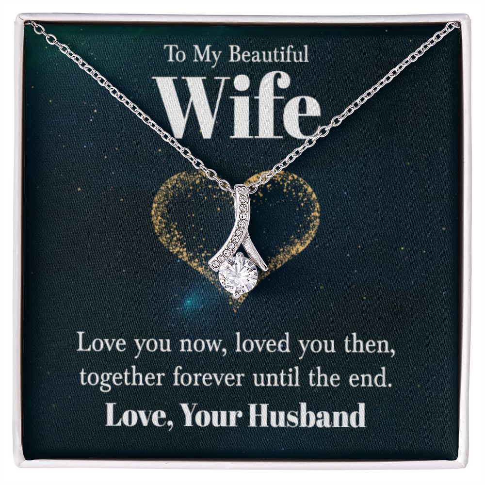 14K White Gold Alluring Beauty Necklace for Wife from Husband With Royal Design Romantic Message Card to My Queen.