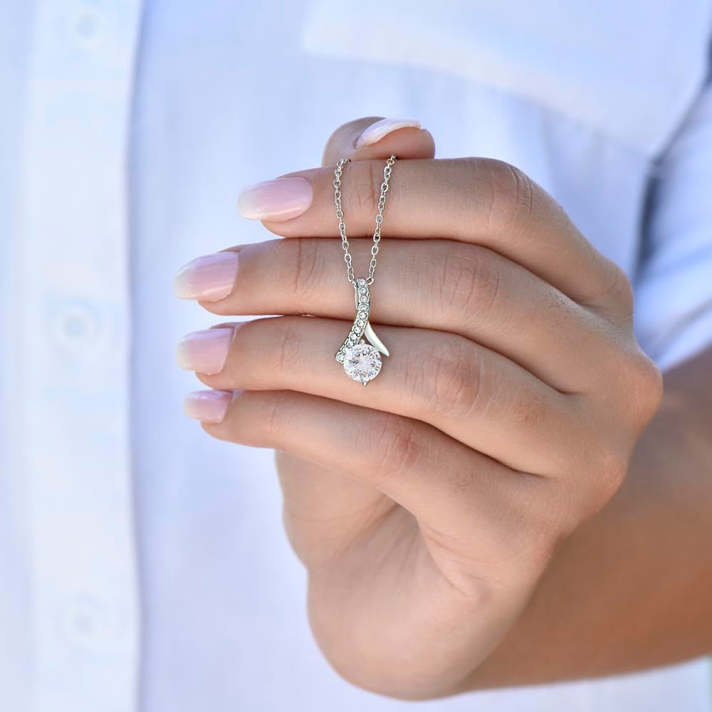 14K White Gold Alluring Beauty Necklace for Wife from Husband With Royal Design Romantic Message Card to My Queen.