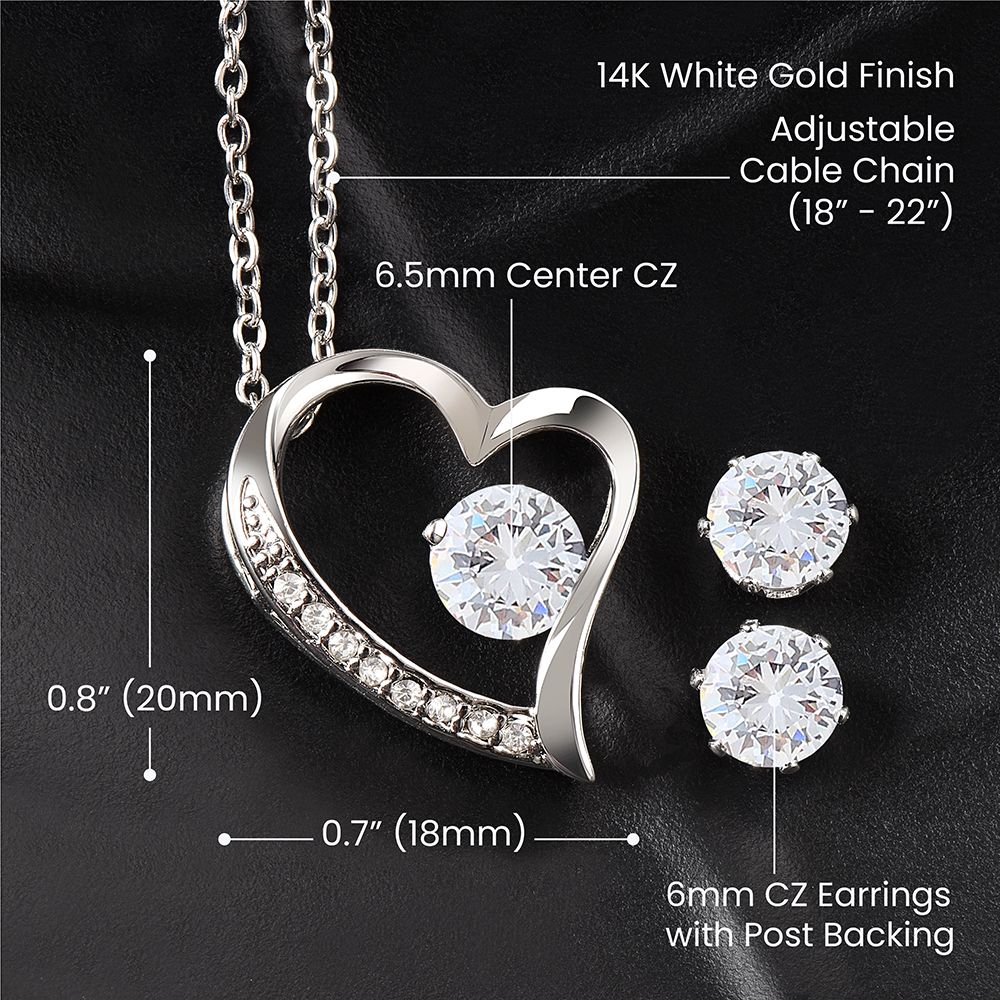 To My Girlfriend ,Distance never Separates Two Hearts Beuatiful Forever Love necklase with Earrings.