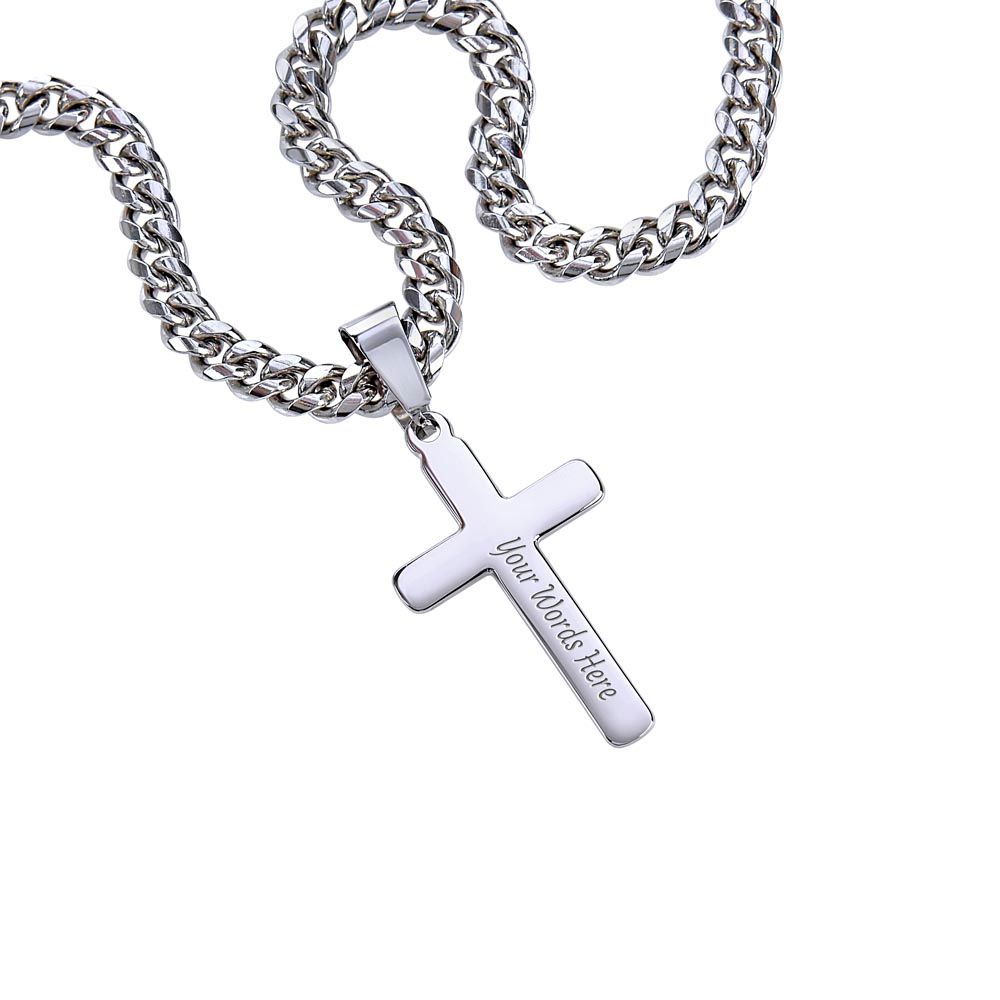 Artisan Cross Necklace on Cuban Chain w/MC- Father's Day - Mens Jewelry - Gifts For Dad