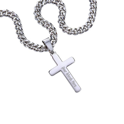 Artisan Cross Necklace on Cuban Chain w/MC- Father's Day - Mens Jewelry - Gifts For Dad