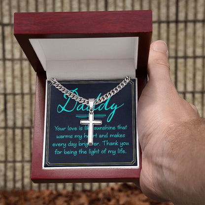 Artisan Cross Necklace on Cuban Chain w/MC- Father's Day - Mens Jewelry - Gifts For Dad