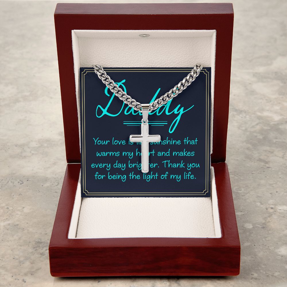 Artisan Cross Necklace on Cuban Chain w/MC- Father's Day - Mens Jewelry - Gifts For Dad