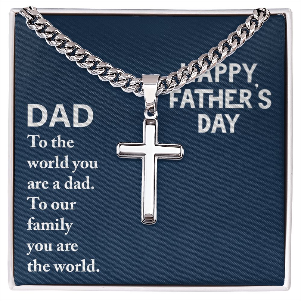 Happy Fathers Day Cuban Chain with Artisan Cross Necklace.