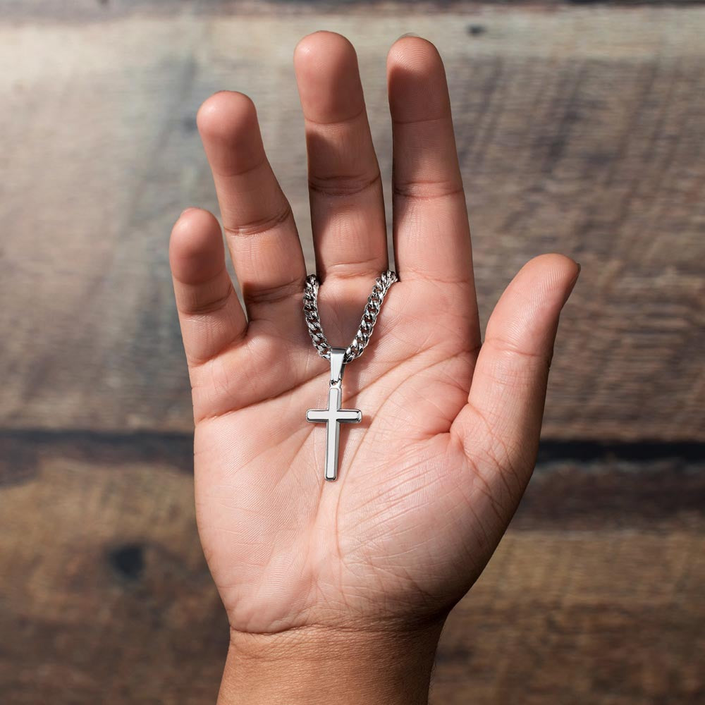 Happy Fathers Day Cuban Chain with Artisan Cross Necklace.