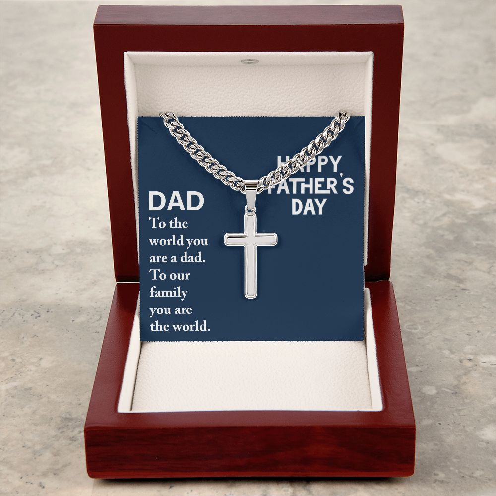 Happy Fathers Day Cuban Chain with Artisan Cross Necklace.