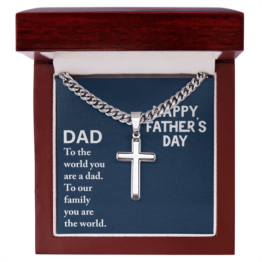 Happy Fathers Day Cuban Chain with Artisan Cross Necklace.