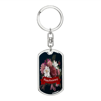 Happy Anniversary Graphic Dog Tag Keychain