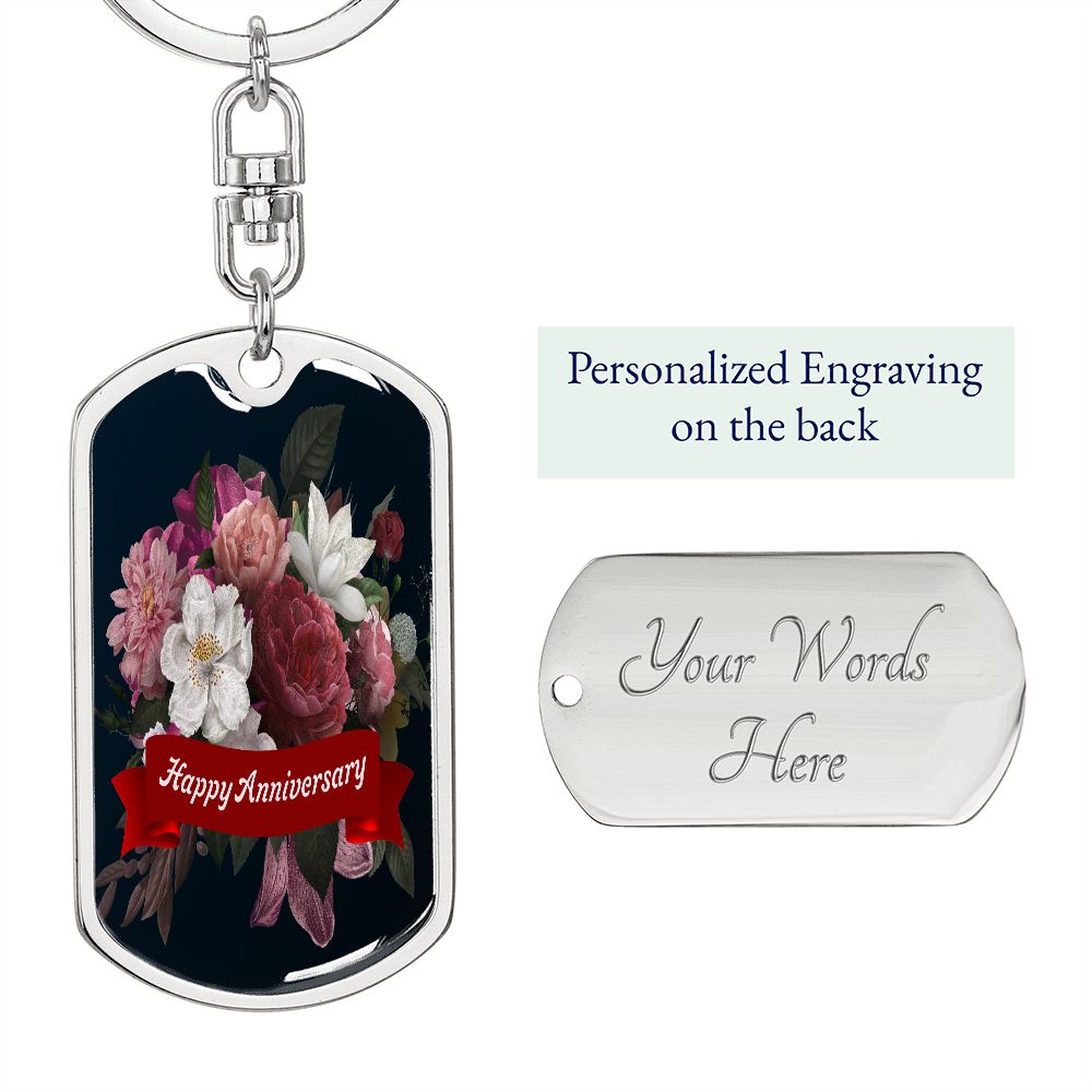 Happy Anniversary Graphic Dog Tag Keychain