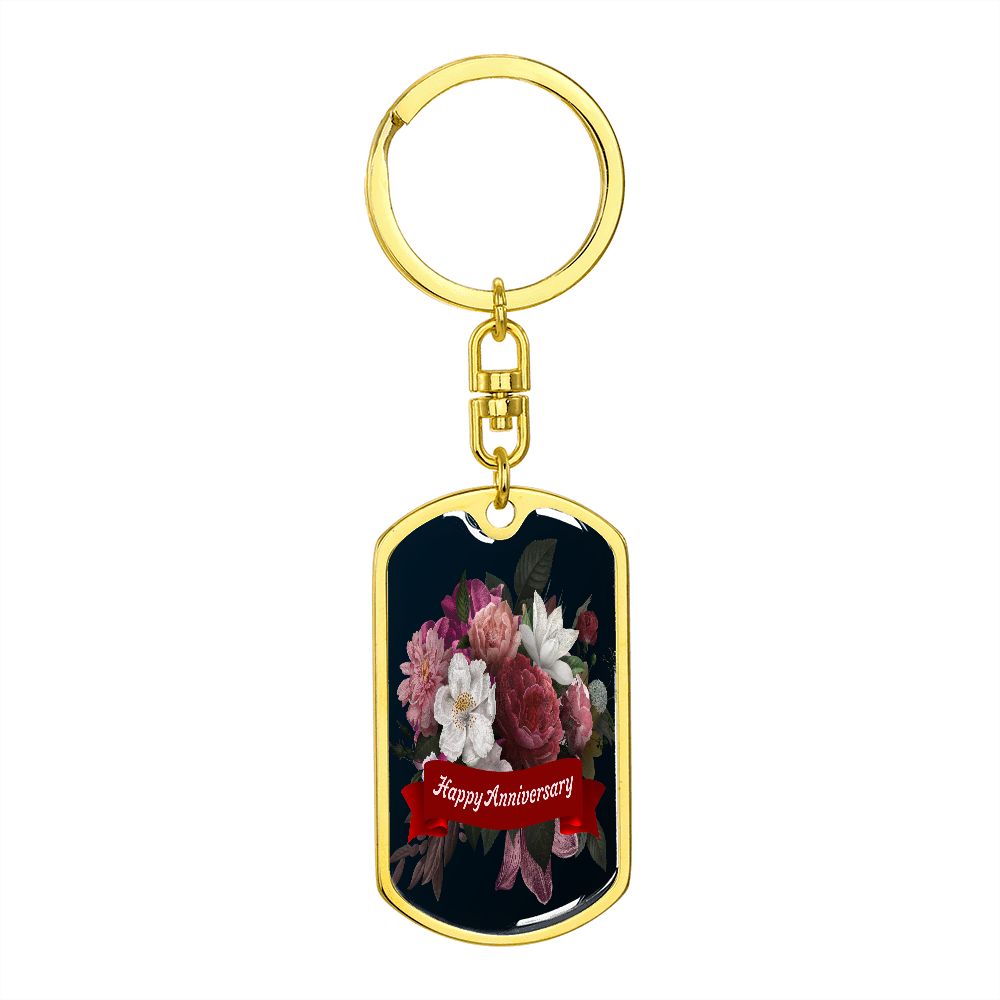 Happy Anniversary Graphic Dog Tag Keychain