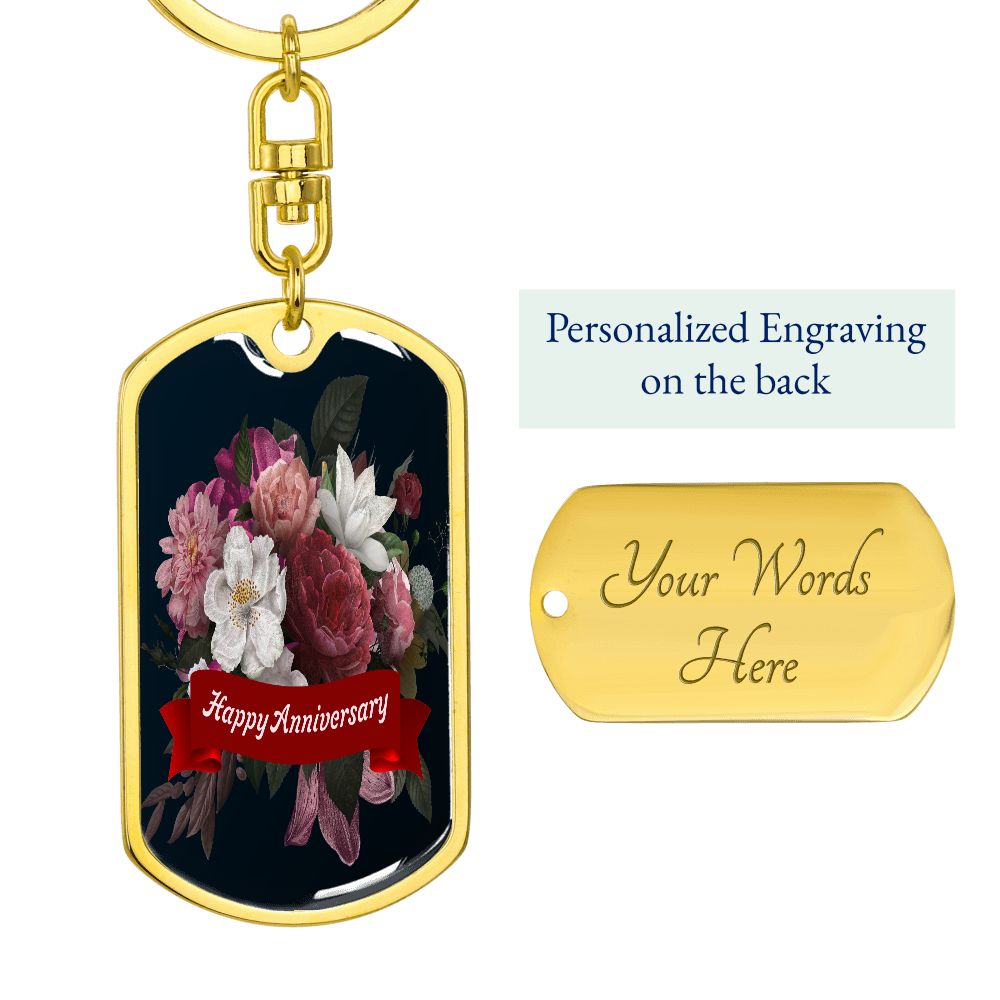 Happy Anniversary Graphic Dog Tag Keychain