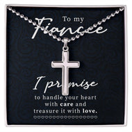 To My Fiancce - stunning artisan-crafted Stainless Cross Necklace with Ball Chain.