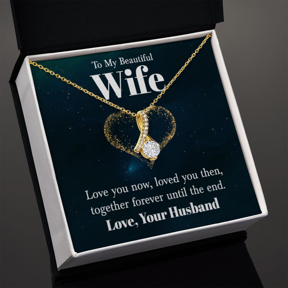 14K White Gold Alluring Beauty Necklace for Wife from Husband With Royal Design Romantic Message Card to My Queen.