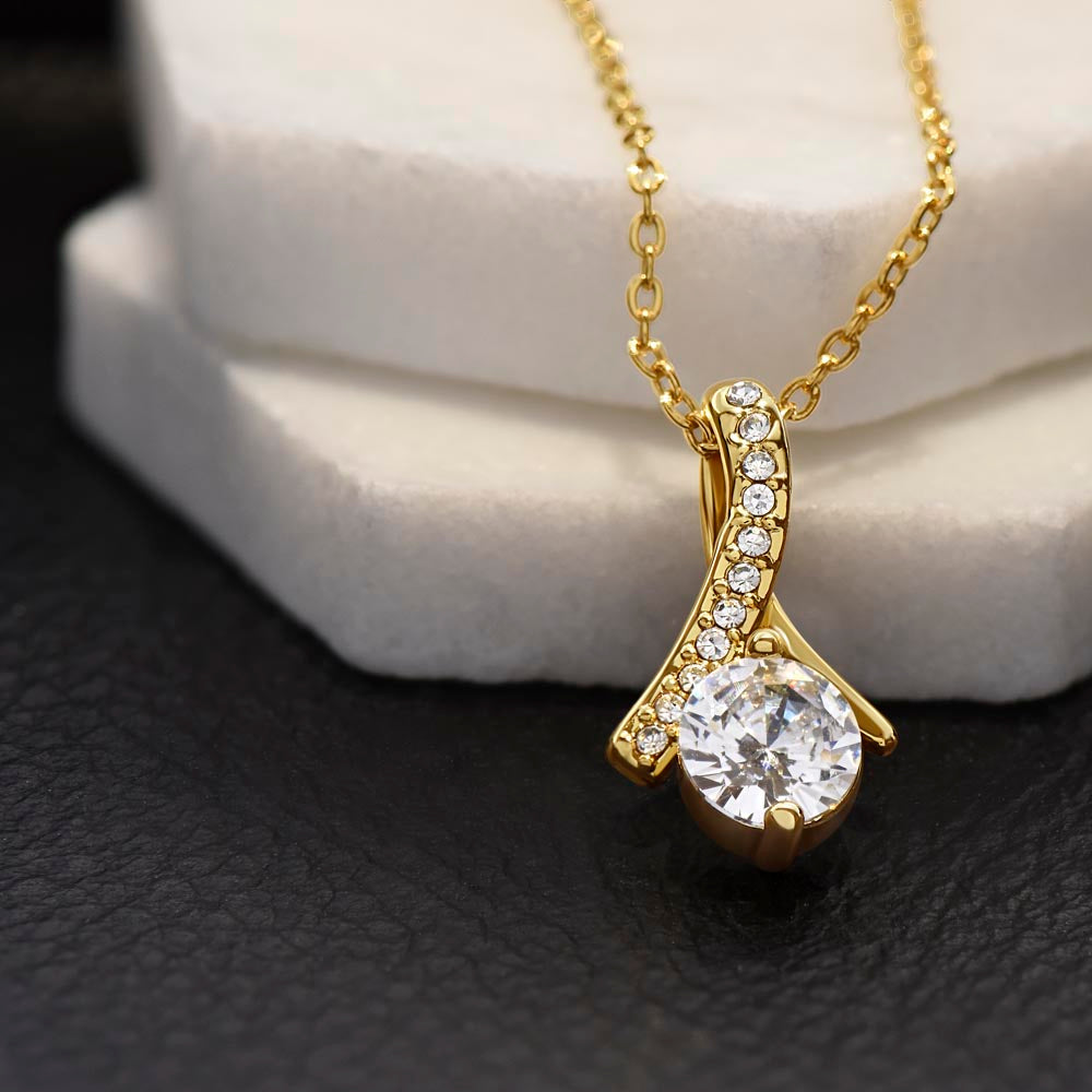14K White Gold Alluring Beauty Necklace for Wife from Husband With Royal Design Romantic Message Card to My Queen.