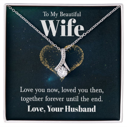 14K White Gold Alluring Beauty Necklace for Wife from Husband With Royal Design Romantic Message Card to My Queen.