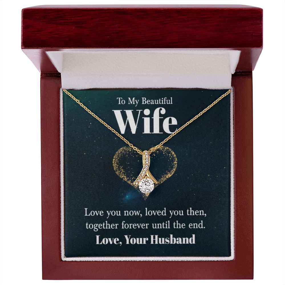 14K White Gold Alluring Beauty Necklace for Wife from Husband With Royal Design Romantic Message Card to My Queen.