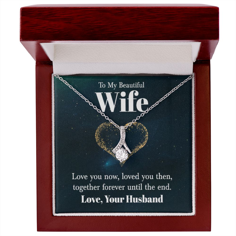 14K White Gold Alluring Beauty Necklace for Wife from Husband With Royal Design Romantic Message Card to My Queen.