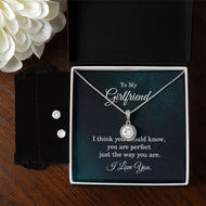 To My Beautiful Girlfriend, Necklace From Boyfriend Luckiest man in the world, Message Card Eternal Hope Necklace For Women Mahogany Style Luxury Box
